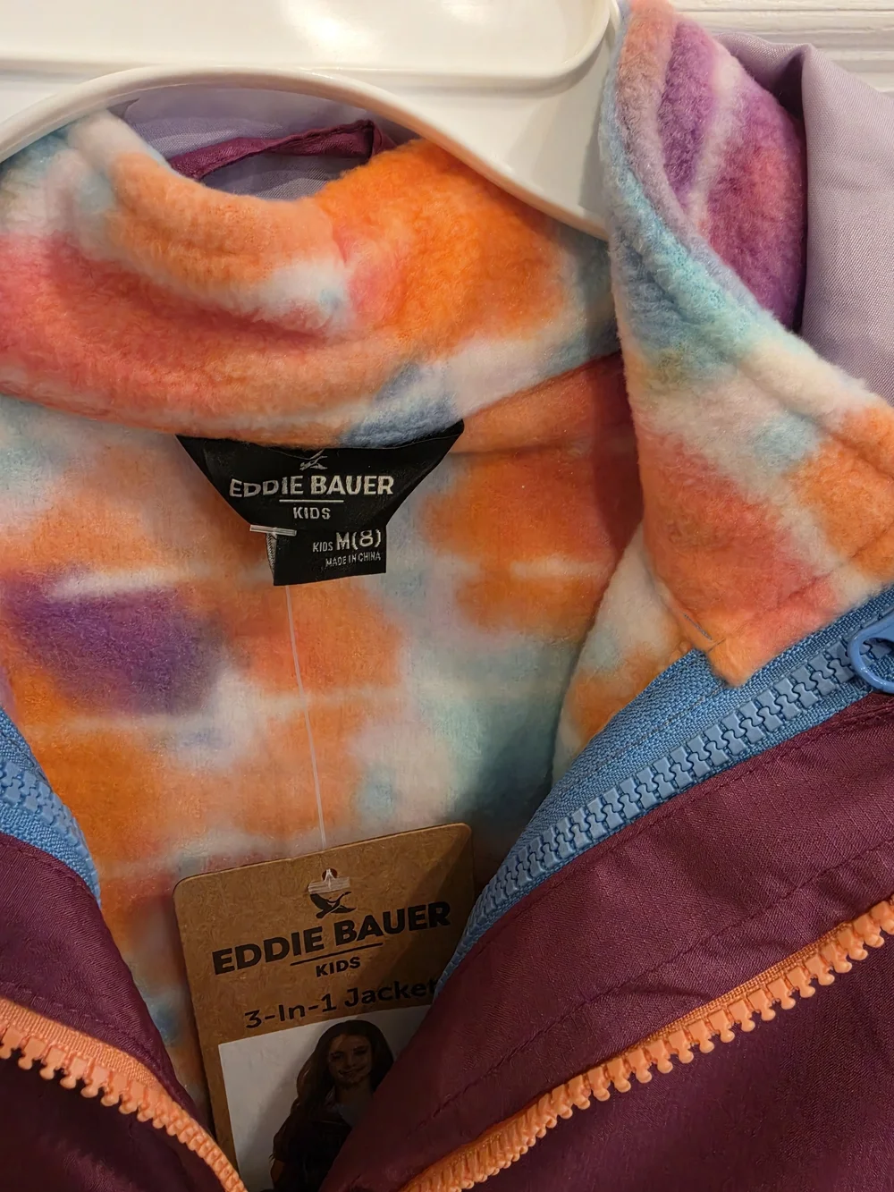 NEW! Eddie Bauer Kids' Two-Tone 3-in-1 Windbreaker Jacket. SIZE 8